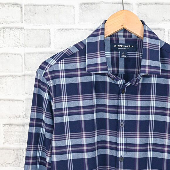 MIZZEN + MAIN Men's Button up Shirt blue plaid size Medium Trim fit - Picture 4 of 5